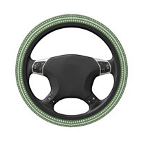 Uemuo Light Green Squares Printed Car Elastic Steering Wheel Cover - Universal Car Accessory for Diverse Cars Anti-Slip, and Comfortable- 15"