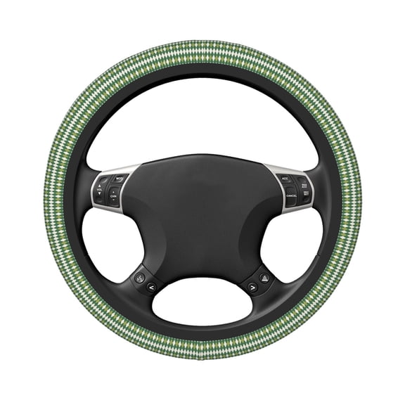 Uemuo Light Green Squares Printed Car Elastic Steering Wheel Cover - Universal Car Accessory for Diverse Cars Anti-Slip, and Comfortable- 15"
