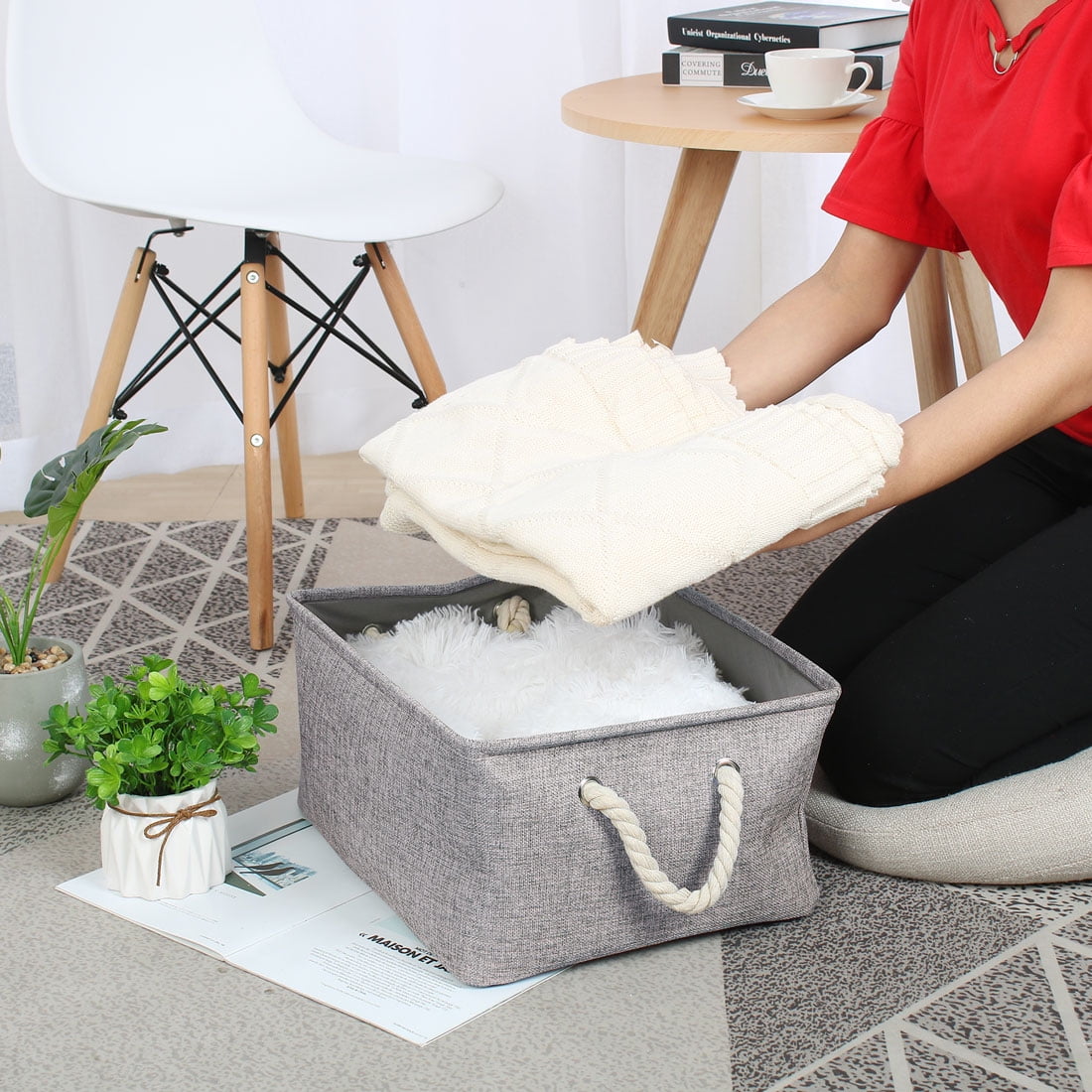 Collapsible Fabric Storage Bins Basket Towels Storage Container Gray L