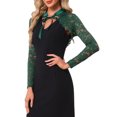 thumbnail image 4 of INSPIRE CHIC Women's Lace Cropped Shrugs Stand Collar Elegant Crochet Sheer Bolero L Dark Green, 4 of 6