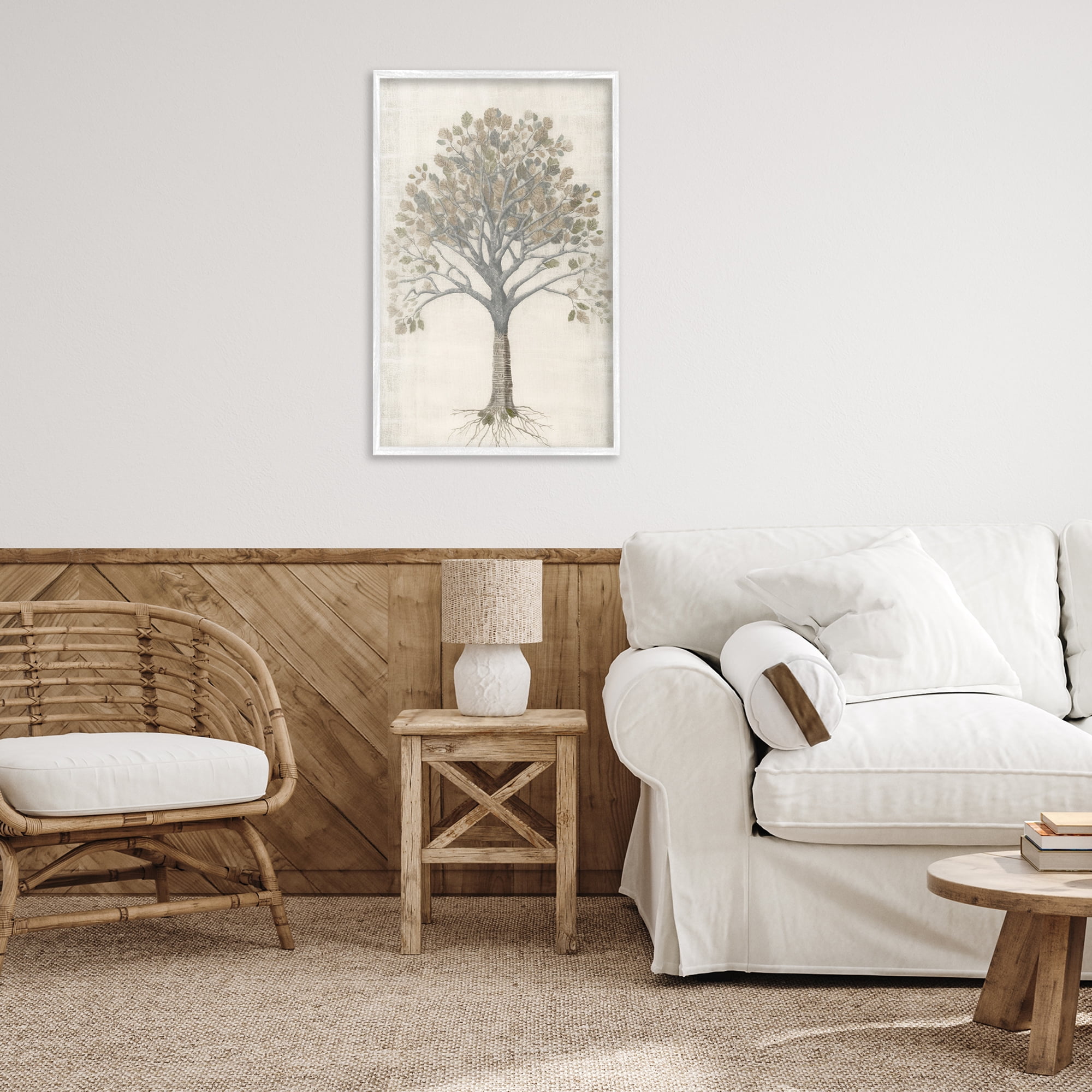 Stupell Industries Wise Tree Impression Botanical & Floral Drawing White Framed Art Print Wall Art, 20 x 30