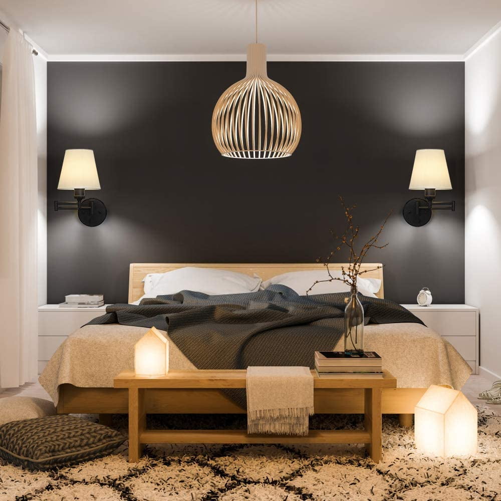 Adjustable Swing Arm Sconces 2 Pack Wall Lamps with White Shade & Black Metal (Bulbs Not Included)