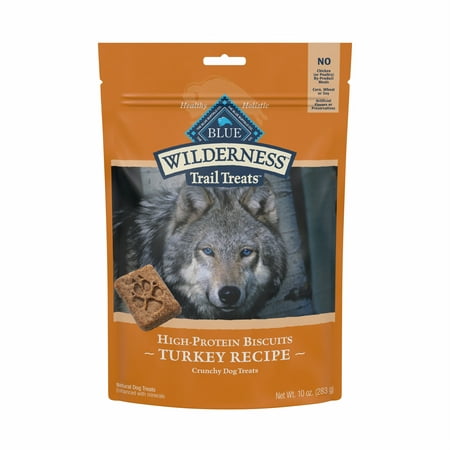 Blue Buffalo Wilderness Trail Treats High Protein Turkey Flavor Crunchy Biscuit Treats for Dogs  Grain-Free  10 ounce. Bag