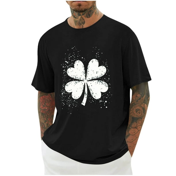 Blusas y camisas de manga corta con cuello redondo para hombre. Blusa de poliéster con hombros caídos y cuello redondo con estampado del Día de San Patricio.