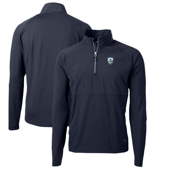 Men's Cutter & Buck Navy Los Angeles Chargers Adapt Eco Knit Hybrid Recycled Quarter-Zip Throwback Pullover Top
