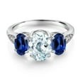 thumbnail image 2 of Gem Stone King 10K White Gold Sky Blue Aquamarine Blue Created Sapphire and White Lab Grown Diamond 3 Stone Engagement Ring for Women (2.44 Cttw, Gemstone Birthstone, Available in Size 5, 6, 7, 8, 9), 2 of 5