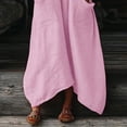 thumbnail image 7 of TaTaai Women's Loose Fit Maxi Dress Solid Color V-Neck Three-Quarter Sleeve Linen Feel with Pocket Detail Irregular Hem Casual Gift, 7 of 7