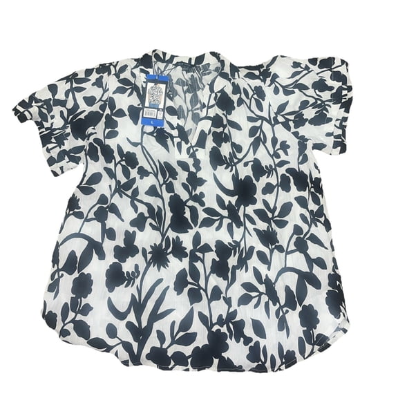 Well Worn Women's V Neck Blouse Top (Black White, L)