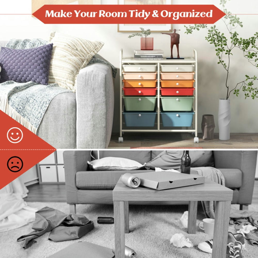 Canddidliike 12 Drawers Rolling Cart Storage Scrapbook Paper Organizer Bins, Craft Organizers and Storage, Multipurpose Organizer Cart for Home, Office, School, Deep Multicolor