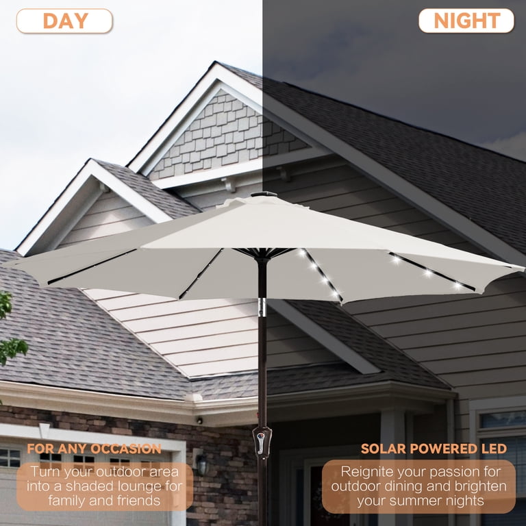 11 ft led solar patio umbrella withh tilt Rotihom 11FT Powered Light Cantilever with Base Included, Large Cantilever Umbrella with 360Rotation, Heavy-Duty Offset Outdoor Umbrella for Patio,Pool,Backyard (Champagne) : Patio, Lawn & Garden 6 on each of the 4 FUNDAZE, Solar 32 LED Patio