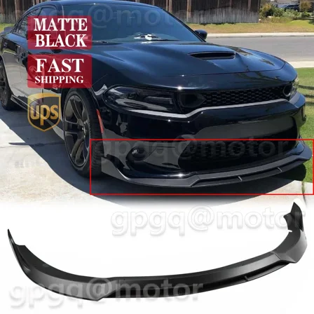 For Dodge Charger SRT 15-2021 V2 Style Unpainted Black Front Bumper Lip Splitter