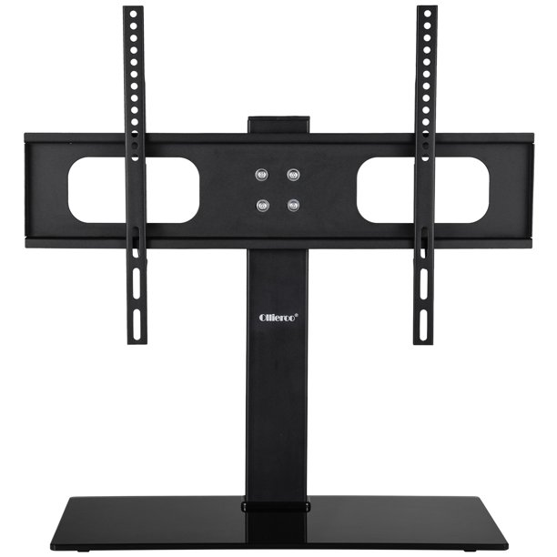 Allieroo Table Top TV Stand for most 32 60 inch TVs; Black Glass Base