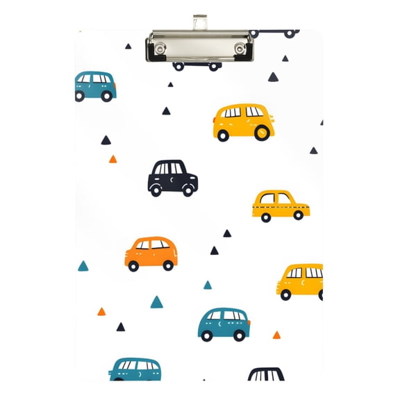 FORMRS Acrylic Clipboard with Low Profile Clip Standard A4 Letter Size, 12.5" x 9", Cute Cars Pattern