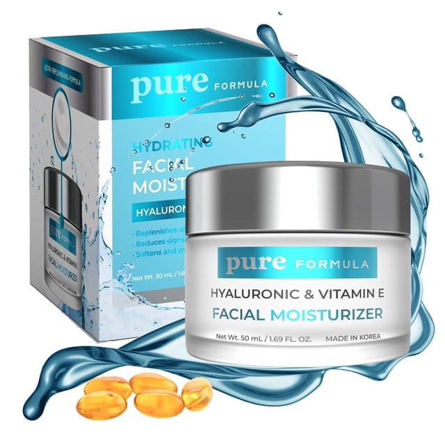 Hidratante facial diario con ácido hialurónico y vitamina E de fórmula pura - Reduce las cicatrices del acné, líneas finas, arrugas, crema de día hidratante - Cuidado de la piel coreano sin crueldad p