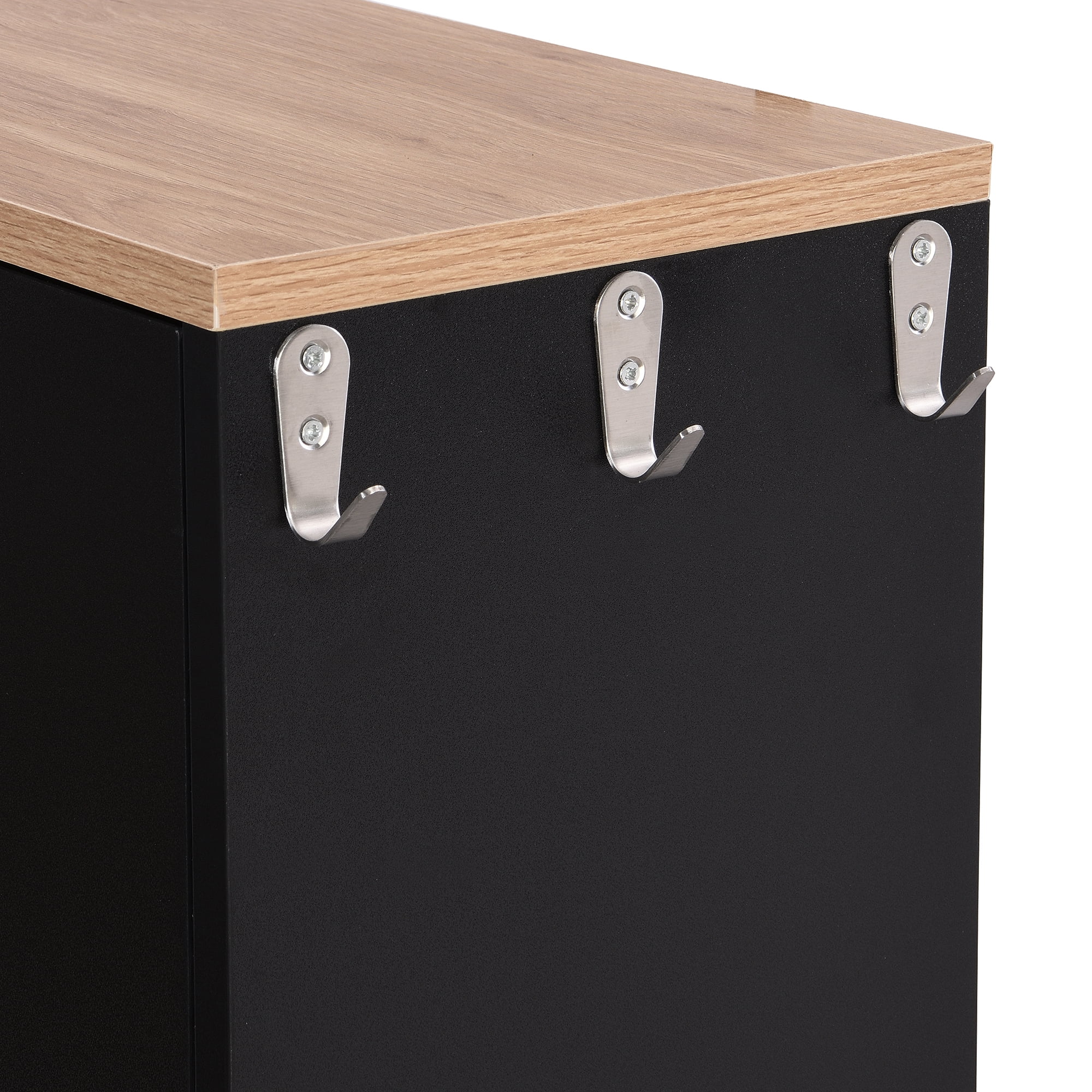 Narrow Shoe Cabinet with 3 Flip Drawers Adjustable Entryway Organizer with 3 Hooks, Free Standing Shoe Rack for Hallway