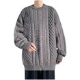 thumbnail image 2 of UVEASISHA Cable Knit Sweaters for Men Loose Fit Casual Crewneck Knitted Jumper Tops Soft Comfy Pullover Sweater 2025 Fashion Fall Winter Clothes Clearance Sales Gray M, 2 of 4