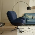 thumbnail image 2 of 360° Swivel Accent Chair, Modern Chenille Lounge Chair with Faux Leather and Black Metal Base Frame, Comfortable Reading Chair for Small Spaces, Living Room, Bedroom, Reading Corner, Office, Navy Blue, 2 of 41