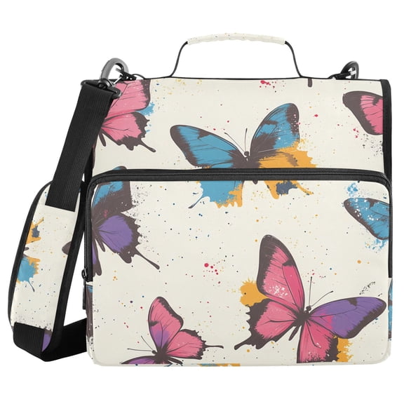3 Ring Zipper Binder with Shoulder Strap Waterproof Trapper Keeper 2 Inch D-Ring 500 Sheets Capacity Vibrant Colorful Butterflies