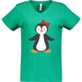 thumbnail image 3 of Inktastic Cute Penguin, Girl Penguin With Red Ribbon Women's V-Neck T-Shirt, 3 of 5