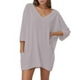 thumbnail image 1 of Camiseta holgada de cuello en V y manga 7/8 para mujer: mangas 7/8 de moda, corte relajado, tejido transpirable, 1 of 5