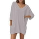thumbnail image 1 of Camiseta holgada de cuello en V y manga 7/8 para mujer: mangas 7/8 de moda, corte relajado, tejido transpirable, 1 of 5