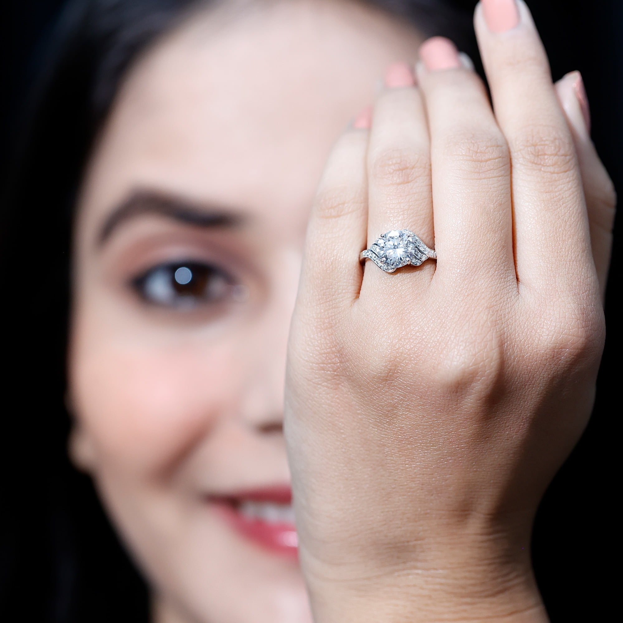 Rosec Jewels Lab Created Diamond Engagement Ring 2 Carat (EF-VS Certified) - Designer Ring for Women, 14K White Gold, US 6.00