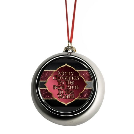 Merry Christmas to the Best Aunt in the World Ornaments Silver Bauble Christmas Ornament (The Best Ball In The World)