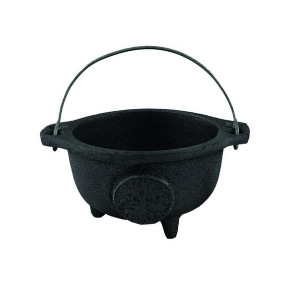 Soul Sticks 4" Black Tree of Life Cast Iron Cauldron with Handle for Spells and Smudging