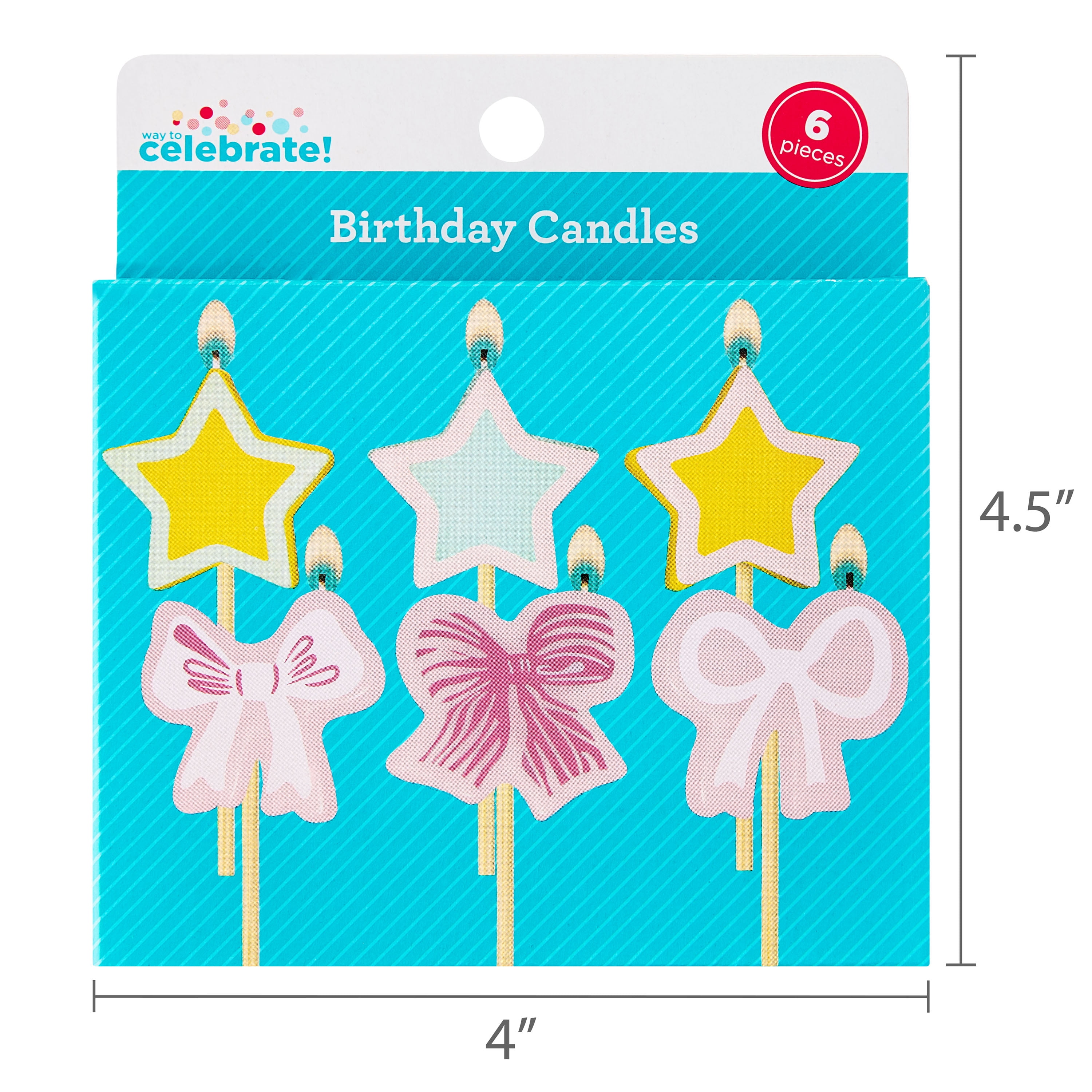 Multicolor Star and Bow Birthday Candles Set, 6 Pieces, by Way To Celebrate