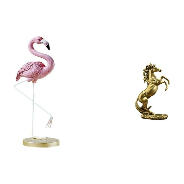 Estatua de flamenco de resina, escultura de pájaro, estatua de caballo, estatua de caballo de pie hecha a mano en resina, adorno de mesa único, ideal