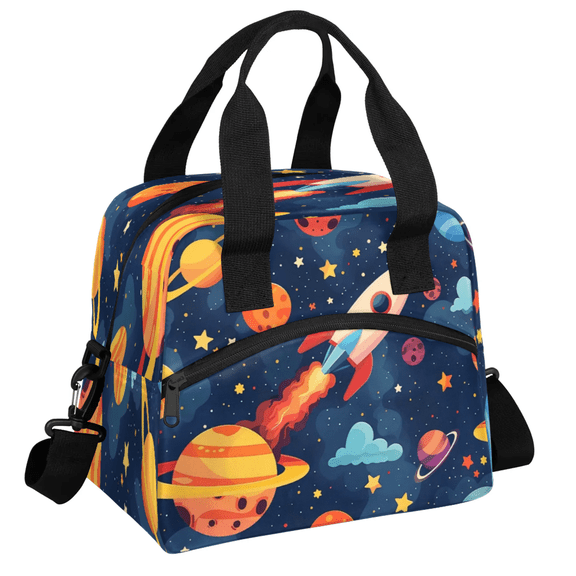 Herdesigns Space Cartoon Planet Insulated Lunch Bag for Women Men Adult, Reusable Insulated Cooler Lunch Box Lunch Tote Bag for Work Picnic Beach