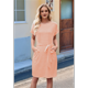thumbnail image 5 of Vestido Camisero de Verano A Rayas de Corta para Mujer, Informal, con Lazo en la Cintura y Bolsillos, Color Naranja, XXXL, 5 of 9