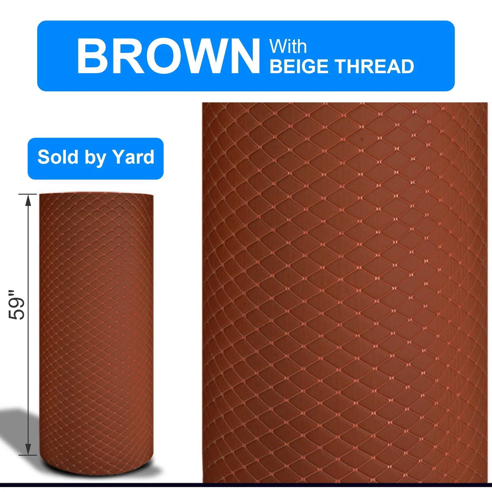 Telimocy 59" W Vinyl Faux Leather Fabric Diamond Quilted with 6mm Foam Backing for Car Headliner Upholstery DIY Furniture Decoration, Brown, Sold by Yard
