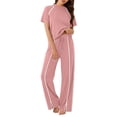 thumbnail image 6 of QATAINLAV Two Piece Sets for Women Summer Workout Outfits Mock Neck Short Sleeve Tees Tops and Side Slits Wide Leg Pants Matching Sweatsuit Pink XL, 6 of 8