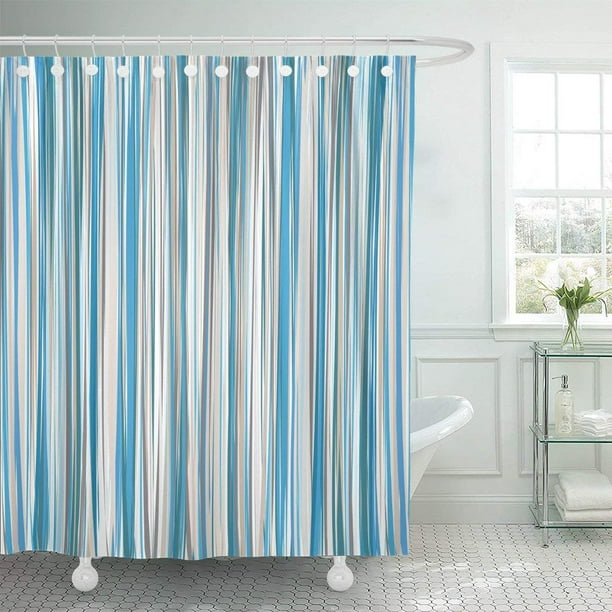 Pknmt Brown Stripe Blue Beige White, Blue Striped Shower Curtain