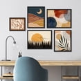 thumbnail image 2 of PixonSign Framed Canvas Print Wall Art Set - Mid-Century Orange Sun & Moon Landscape Posters - Gallery Set of 5 Nature Forest Plants Digital Art Boho Wall Décor for Living Room - Black, 2 of 5