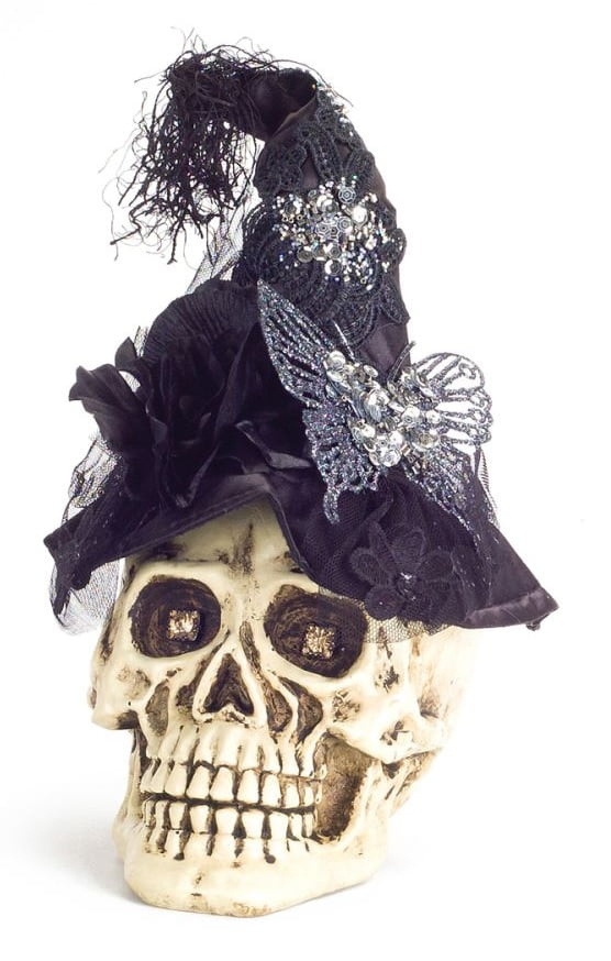 Lace and Feather Day of the Dead Witch Hat w/ Sugar Skulls 