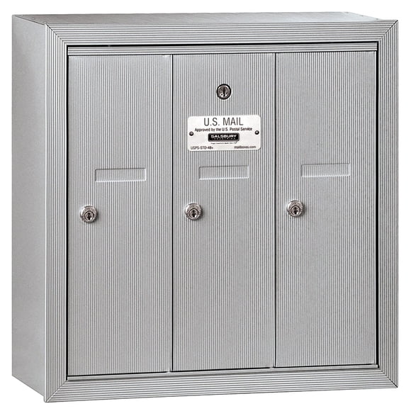 Buzón Vertical de Superficie Salsbury Industries 3503ASP de Aluminio con 3 Puertas y Cerradura