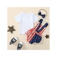 thumbnail image 4 of Seyurigaoka Infant Baby 4th of July Independence Day Set, Solid Ribbed Short Sleeve T-Shirt + Stars Stripe Print Overalls Shorts Jumpsuit, 4 of 9