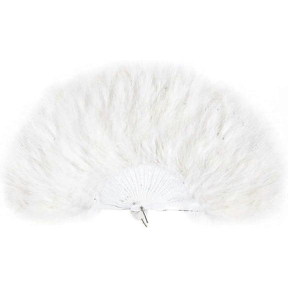 Handheld Feather Fan Insert Board Folding Hand Fan Feather Fan, Wedding Party Dance (white)