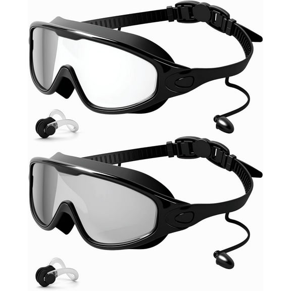 Swim Goggles 2 Pack, Wide View Anti Fog&UV Swimming Goggles for Audlt, No Leaking Summer Gifts for Men Women Kid