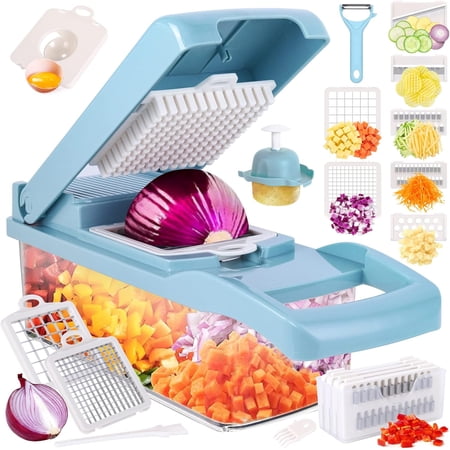 Vegetable Chopper Pro Onion Chopper 14 in 1Multifunctional Food Chopper Kitchen Vegetable Slicer Dicer Cutter Veggie Chopper With 8 Blades Carrot and Garlic Chopper With Container(