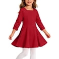 thumbnail image 6 of Spazoro Girls Knit A‑Line Swing Dress, Solid Color Soft Three‑Quarter Sleeve Flared Fit Square Neck Casual Skater Dress for Kids Red Size 3-4T, 6 of 6
