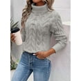 thumbnail image 4 of Chandails à Col Roulé pour Femmes, Tricot Torsadé, Manches Longues, Chandail, Haut, Automne Hiver, Décontracté, Uni, Gris, P, 4 of 5