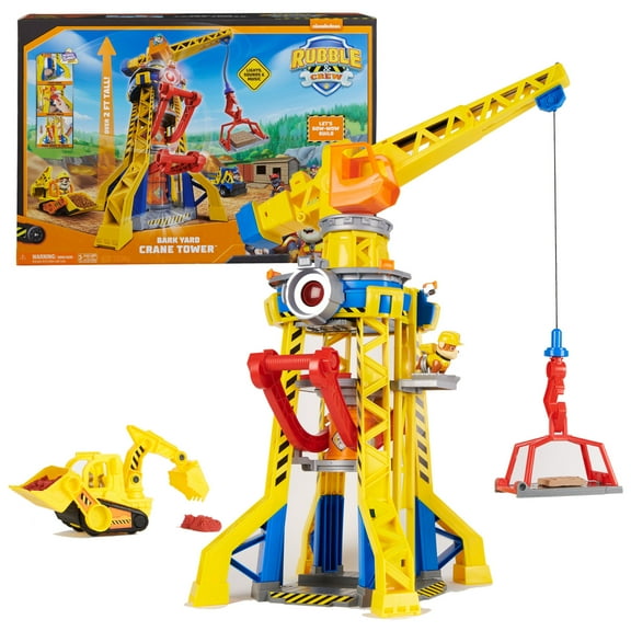 PAW Patrol, Rubble & Crew Bark Yard Crane Tower Playset with Action Figure and Vehicle, for Kids Age 3 and up