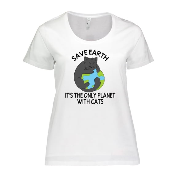 Inktastic Save Earth It's the Only Planet with Cats with Black Cat Women's Plus Size T-Shirt