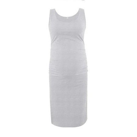 

asdoklhq Maternity Dresses for Women Plus Size Woman O-Neck Solid Sleeveless Breast-Feeding Pregnant Maternity Nursing Dress