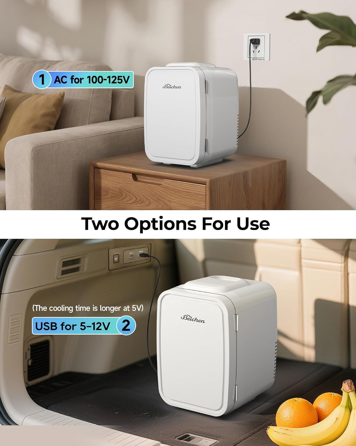 Fridge 4 Liter Portable Refrigerator for Car Office Dorm Fast Cooling Low Noise White