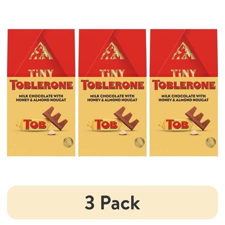 (3 pack) TOBLERONE Tiny Milk Chocolate Bars with Honey and Almond Nougat, 1 Gift Bag (30 Pieces)