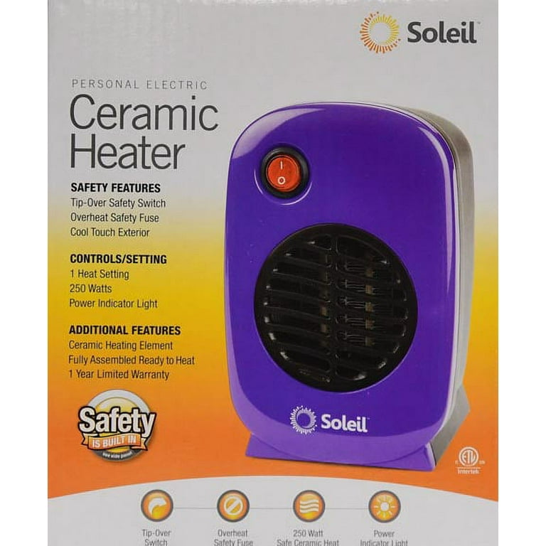 Soleil Personal Electric Ceramic Heater, 250 Watt MH-01, Purple